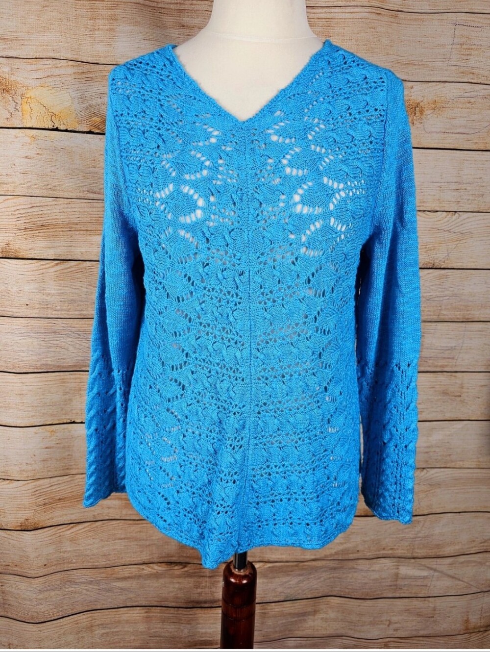 Chico's Cammie Crochet Pullover Sweater Blue Tang Chico's Size 2 Large